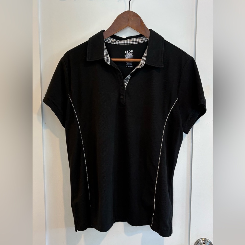 IZOD Sport Black Golf Polo Plaid Trim XL